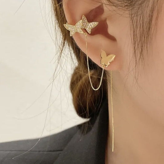 Butterfly Trio Ear Threader with Cuff